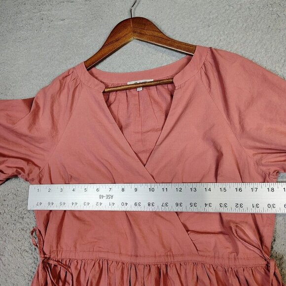 Madewell Dress Women's Small Coral Crinkle Wrap Tiered Pleated A-Line Prairie - Picture 11 of 12